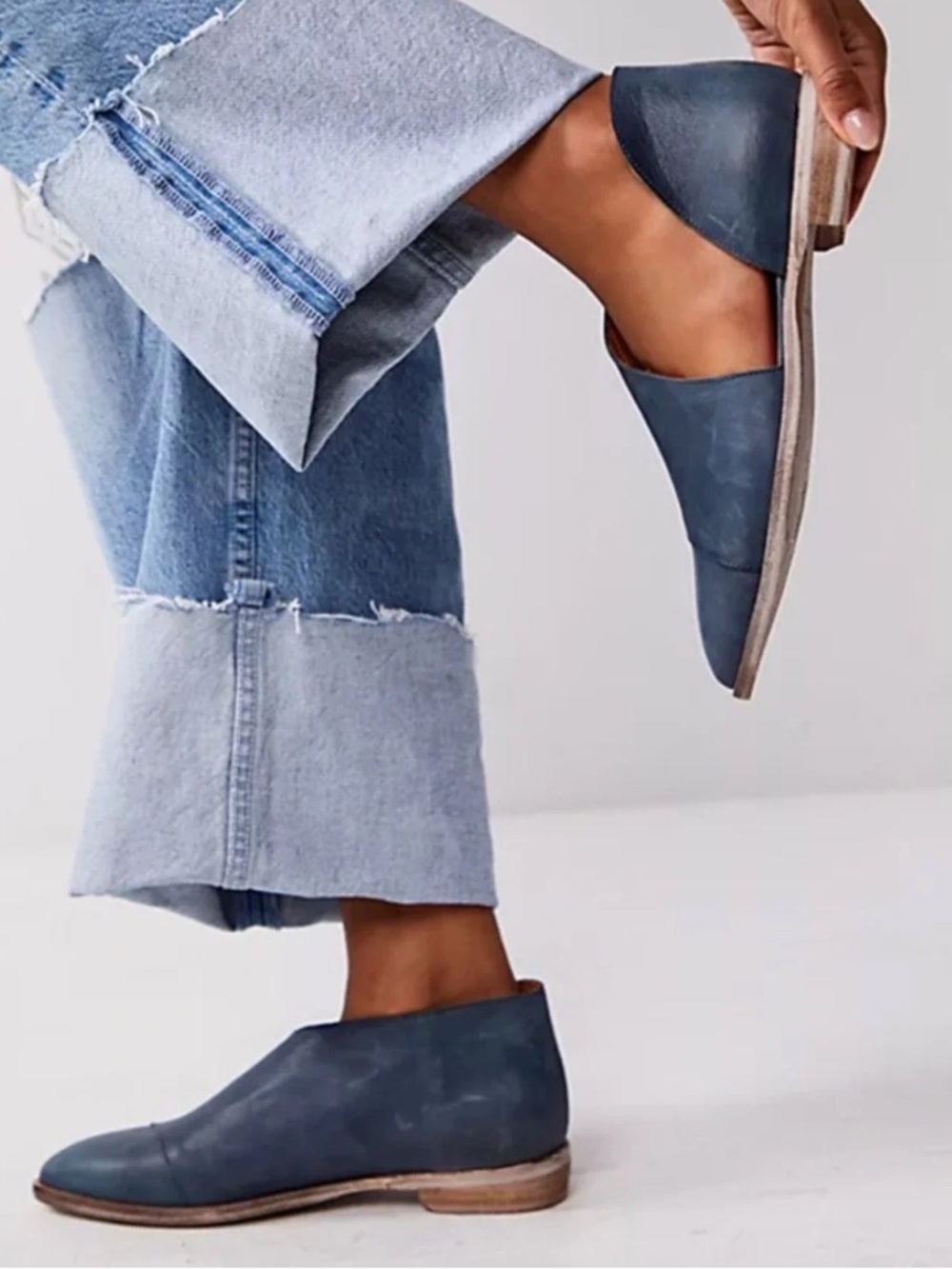 Free People Leather Royale Side Cut-Out Flats Blue Size 7.5